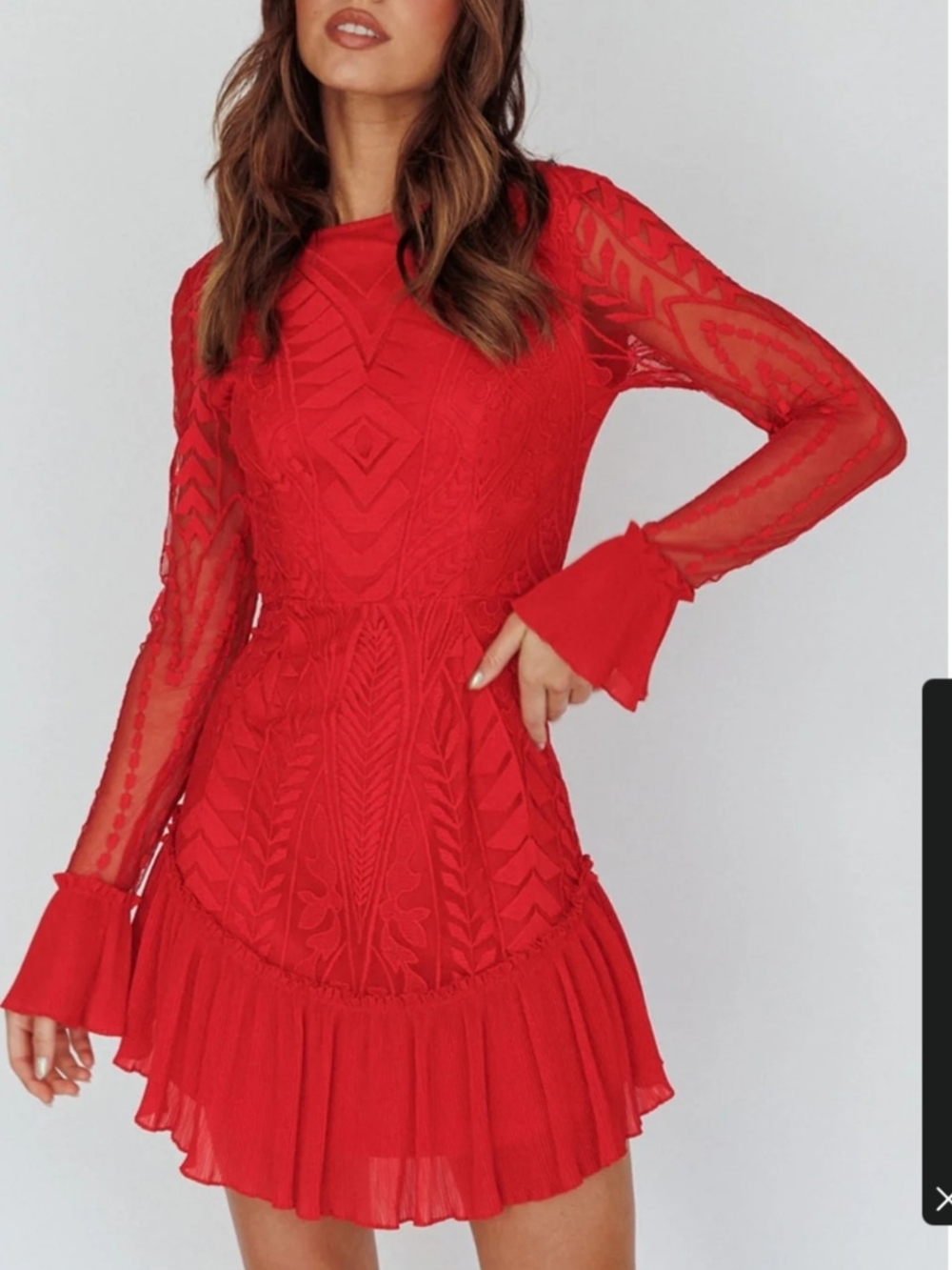 Dreamy Long Sleeve Mini Red Dress